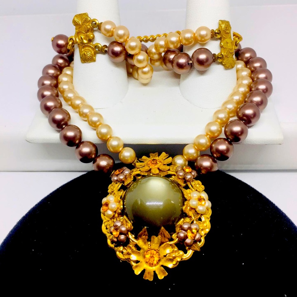 Vintage Faux Pearl Crystal Choker - image 1